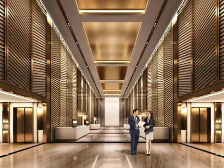 Living room with modern interiors at Vihang Ventura